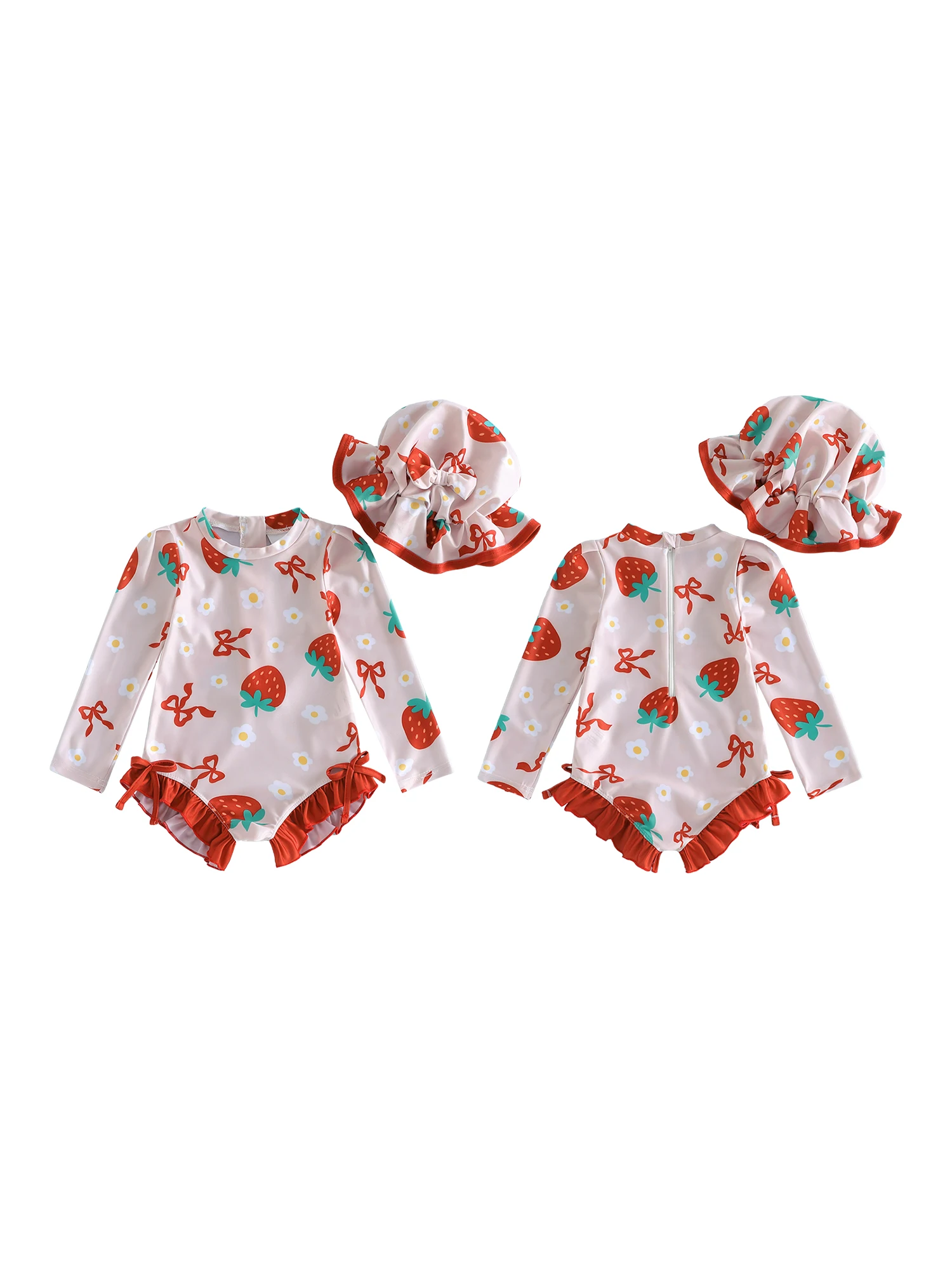 

Baby Girl Swimsuit Watermelon Print Ruffle Sleeve Bathing Suit with Matching Sun Hat and Swim Shoes