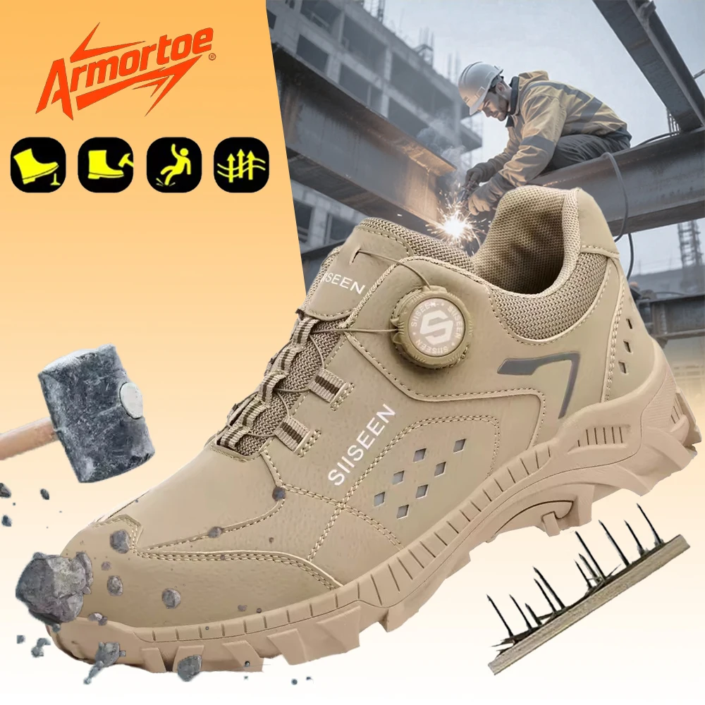 

ArmorToe Four Seasons Models Swivel Buckle Safety Shoes Anti-smash Anti-stabbing Steel Head Work Shoes Non-slip #Armor2516