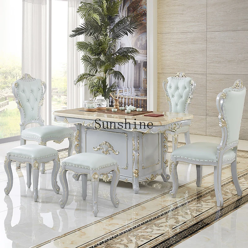 

European household solid wood tea ceremony fully equipped small table sky gray kung fu tea table