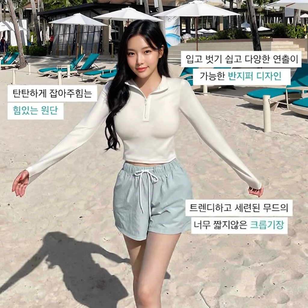 Koreanischer Stil Teenager Dreiteiliger Bikini mit Langarm-Überzug und Shorts Damen Badeanzug Strandurlaub Konservativer Badeanzug – Detail 6