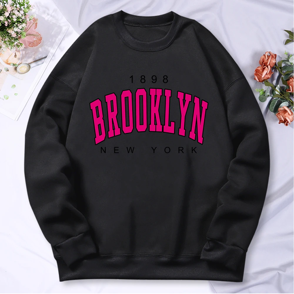 1898 Brooklyn New York Printing Tracksuit Women Classic Retro Fashion Hooded Fleece Warm Casual Clothes Loose Oversize Hoodies