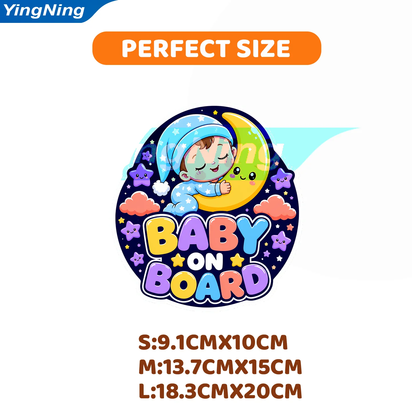 Cute Baby on Board Sticker Sleeping Moon Cartoon Baby Car Decal 2Pcs Waterproof Vinyl for Rear Window Bumper SUV Van Accessories