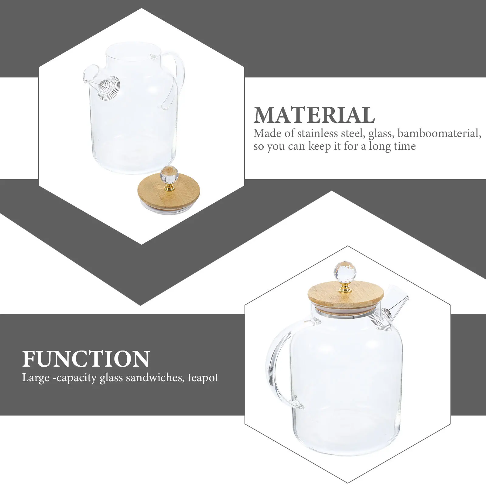 

Glass Teapot Clear Water Pitcher Premium Stainless Steel Bamboo Material Long Lasting Home Office Gift Easy Clean Tea