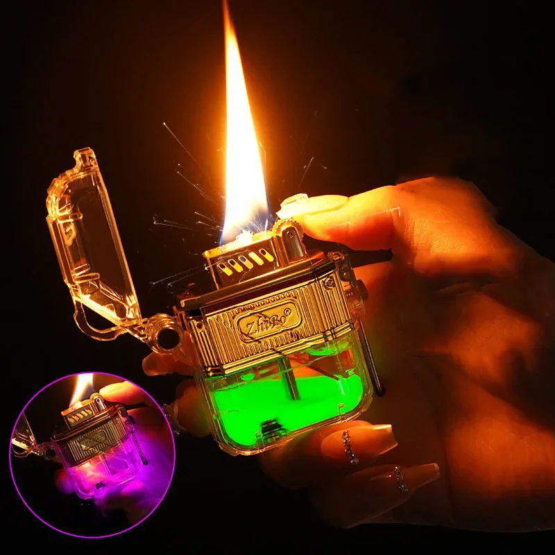 Waterproof Kerosene Lighter, Transparent Shell, Grinding Wheel Lighter, Creative Gift for Men, Personality Fashion, New