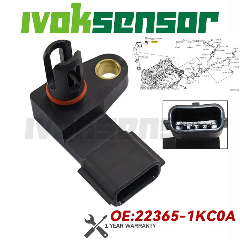 Capteur de pression du collecteur d'admission MAP 22365-1KC0A compatible avec INFINITI Q50 Q60 QX60 Juke Murano Pathfinder 2011-2017 22365-1KC0C