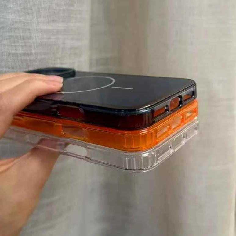 최신 오렌지 투명 맥세이프 폰 케이스 아이폰 17 프로 맥스 17프로 패션 남녀 무선 마그네틱 충전 PC 커버