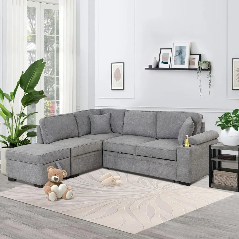 

Sleeper Sofa Bed L Shaped Sectional Couch with Storage Ottoman and Chaise for Living Room, Small Apartment Love Seats