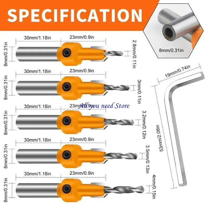 Conjunto broca contraste K9FB, 5pcs Bit broca broca 5pcs bit hexágoa