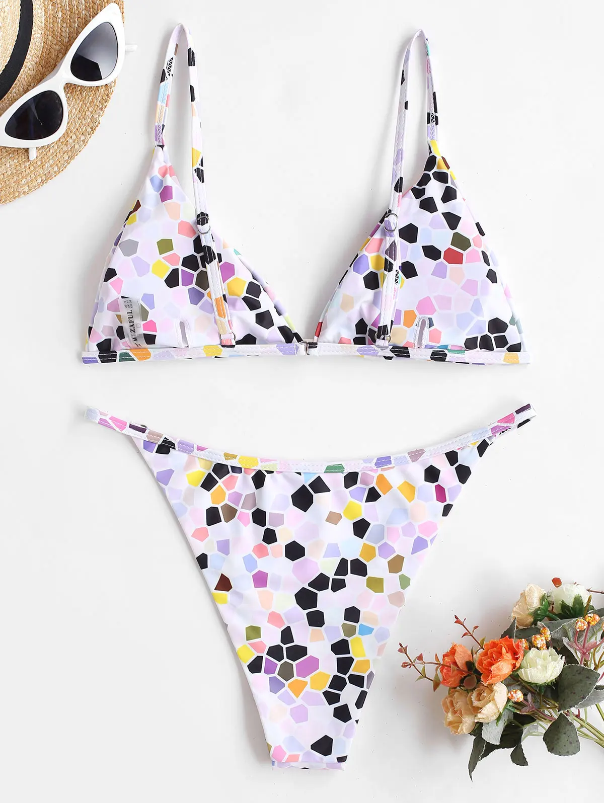 ZAFUL Colorful Geometric O Ring String Bikini Swimwear