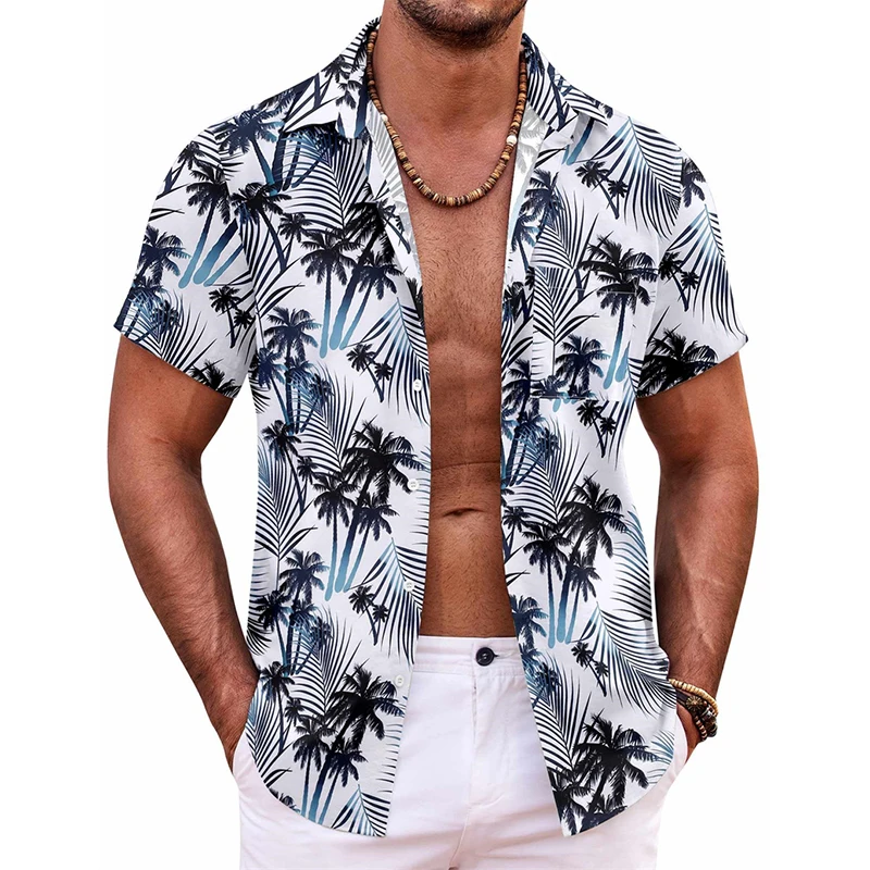 

Retro Plant Print Hawaii Men's Shirt Summer Leisure Short Sleeve Button Shirts Vacation Travel Beach Casual Men Blouse Novel