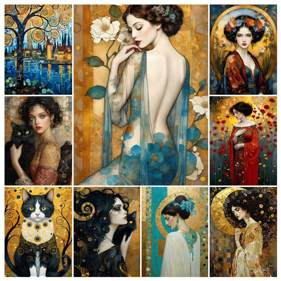 

5d Diamond Painting Art Gustav klimt DIY Cat and Woman Diamond Mosaic Full Diamond embroidery Rhinestone Cross Stitch Home Decor
