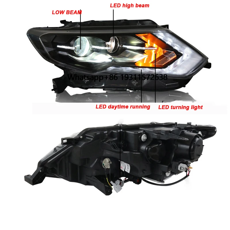 

For NISSAN X-trail Rogue Front Lamps LED Head Light Assembly 2017 2018 Year Black Housing With Amber Turning