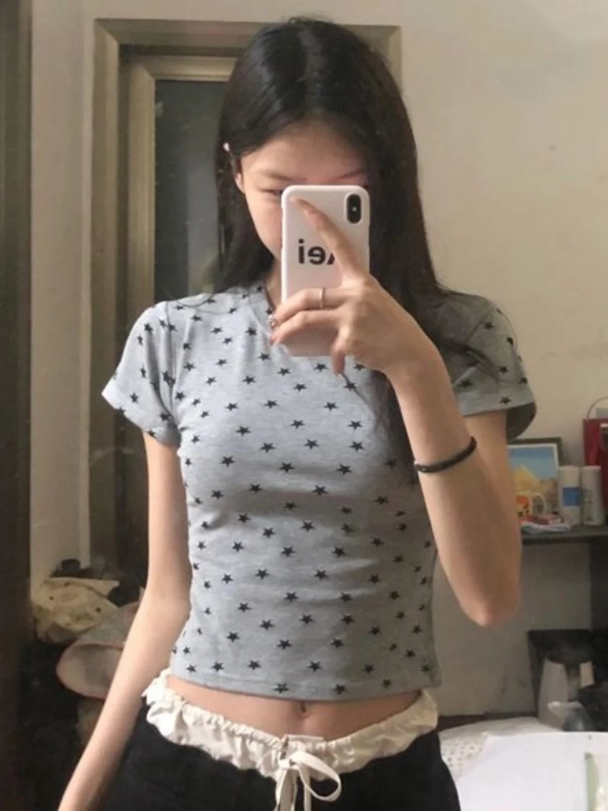 Slim Fit Kurzarm Rundhals T-Shirt Damen Sle Koreanische Version Sommer Dünne Baumwolle Retro Pure Desire Spicy Short Top