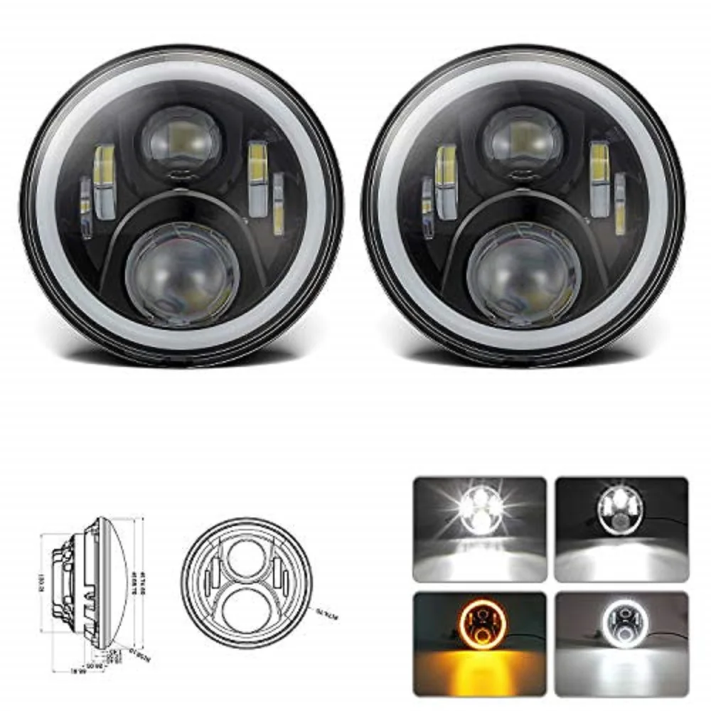 

SXMA DOT 7 inch Round LED Headlight Head Lamp with DRL Halo Projector Ring (1 Pair)