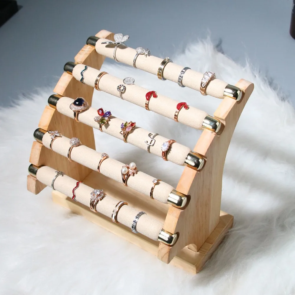 5-Tier Wooden Ring Holder Jewelry Organizer Ring Packaging Display for Women Gift Bridal Shower Valentines Day Home Decor