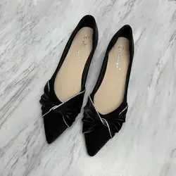 Normal Leather Casual Ladies Summer Footwear Pointed Toe Office Low Heel Elegant Shoes for Women 2024 Chic Point Non Slip 39 E