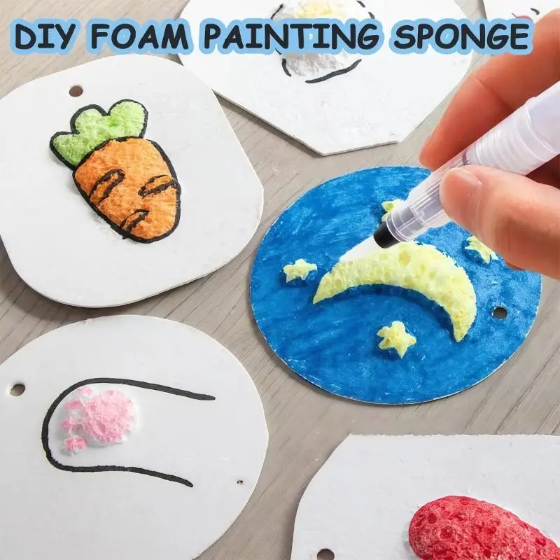 Foam Textured Painting Set Sponge Texture 3D Foam Paper and 12/24 Markers Decorative Strands Water Coloring