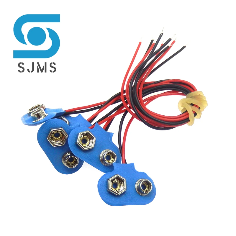 5Pcs T-Type 9V Battery Snap Connector clip Lead Wires holder T type Black Red Cable Connectors 15CM for Arduino DIY Blue