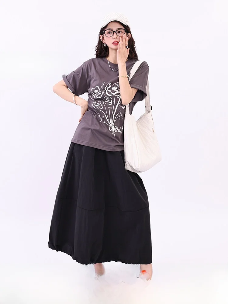 

Юбка-трапеция Zhang Qing Color Flower Bag, женская, свободного кроя, средней длины, повседневная, новая коллекция 2025, синяя, с завышенной талией