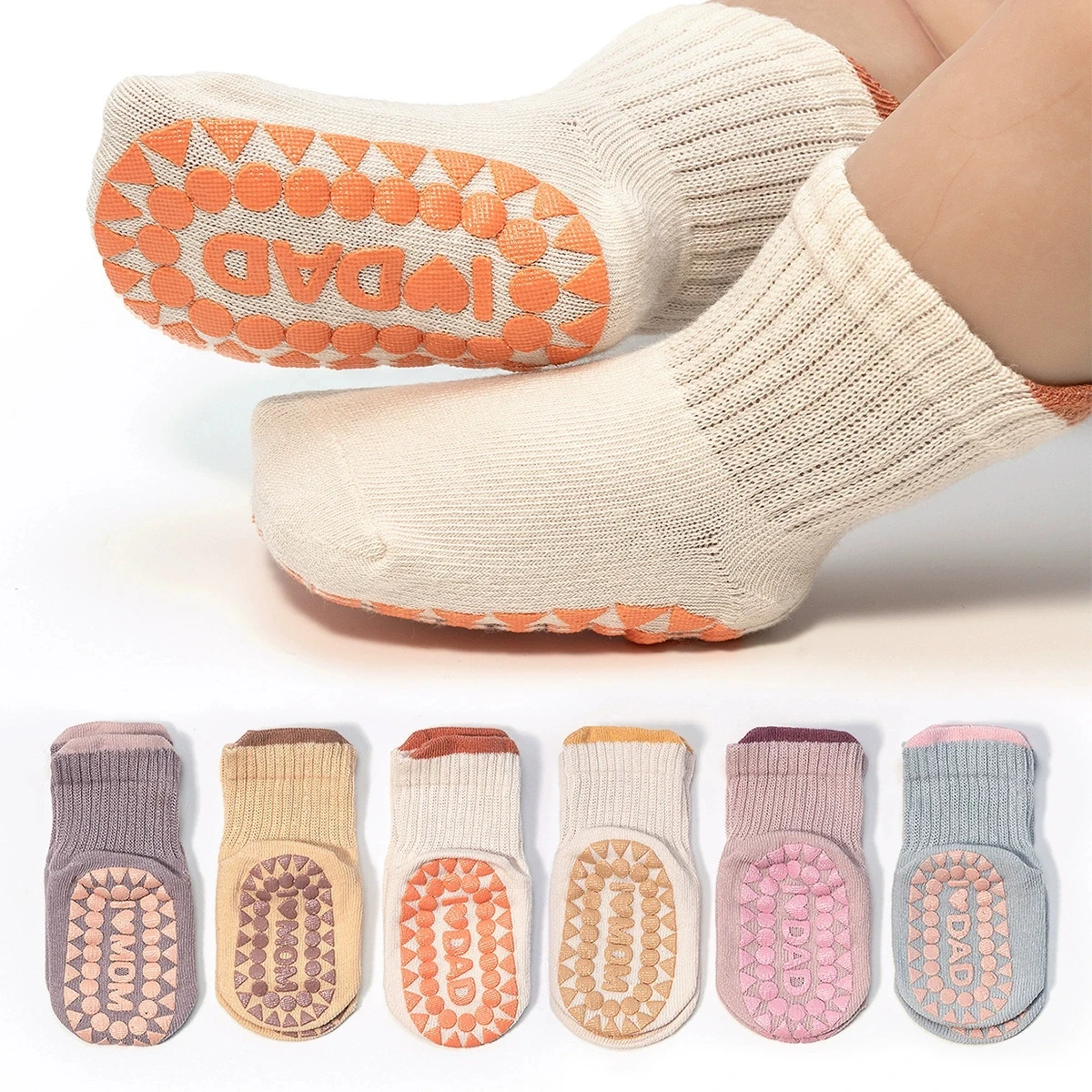 6 Pair Baby Cotton Anti-Slip Socks for Toddler 0-5 Years Indoor Floor Socks Solid Color Soft Breathable Non-Skid Grip Photo Prop