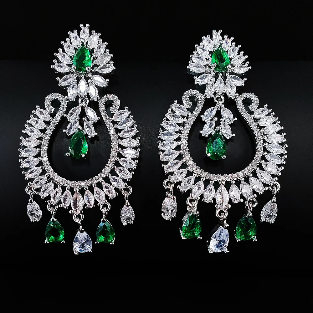 2024 New Arrival Retro Luxury Green and Silver Color Earrings for Women Valentine\'s Day Gift Jewelry Wholesale E2738