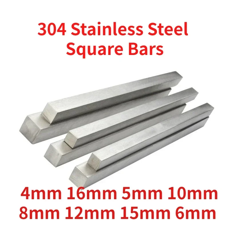 

6pcs 304 Stainless Steel Square Bar Rod 4mm 5mm 6mm 8mm 10mm 12mm Length 300mm High-Speed Linear Shaft 15mm 16mm