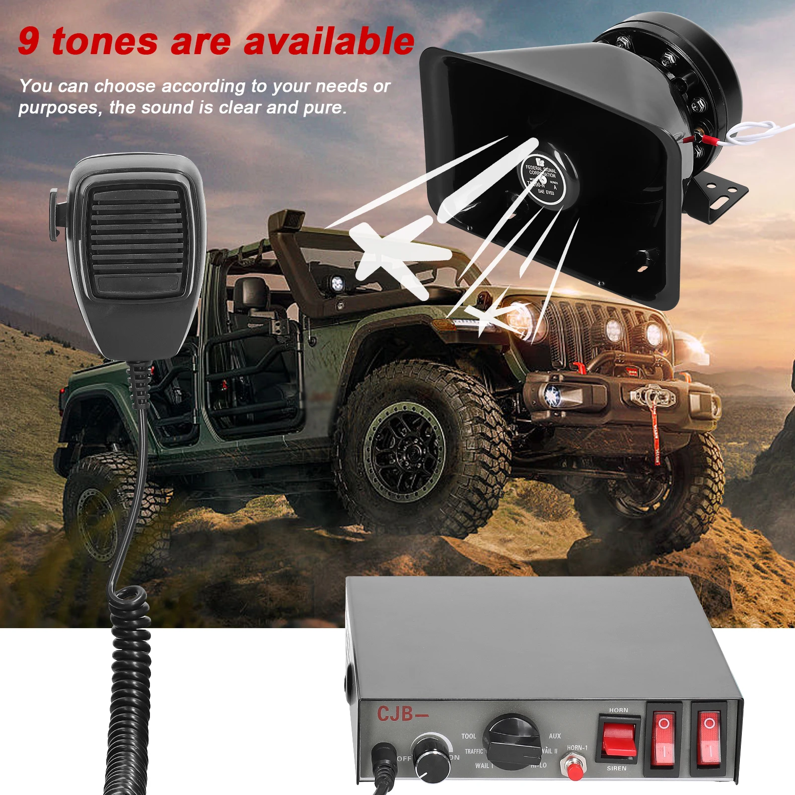 200W 9-Tone Car Loud Warning Alarm Professional Emergency Siren Horn Kit Electronic PA System with Handheld Microphone 12 V for