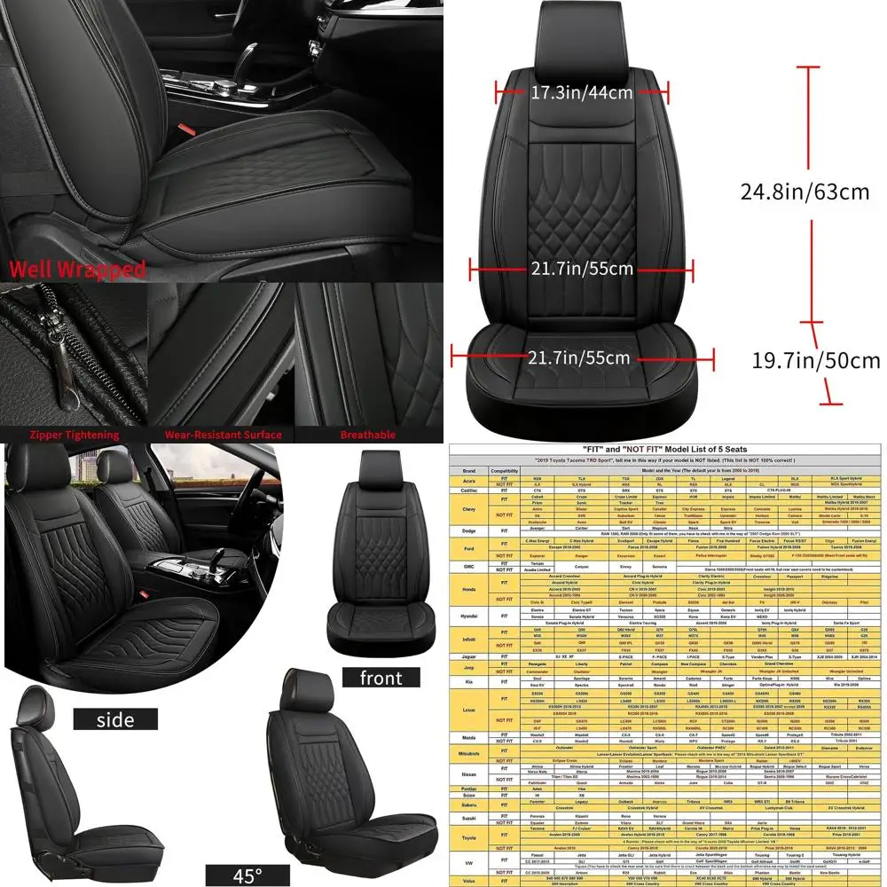 

Universal Waterproof Napa Leather Seat Covers, 2-Piece Front Seat Protectors for Cars, SUVs, and Sedans, Black Interior Accessor