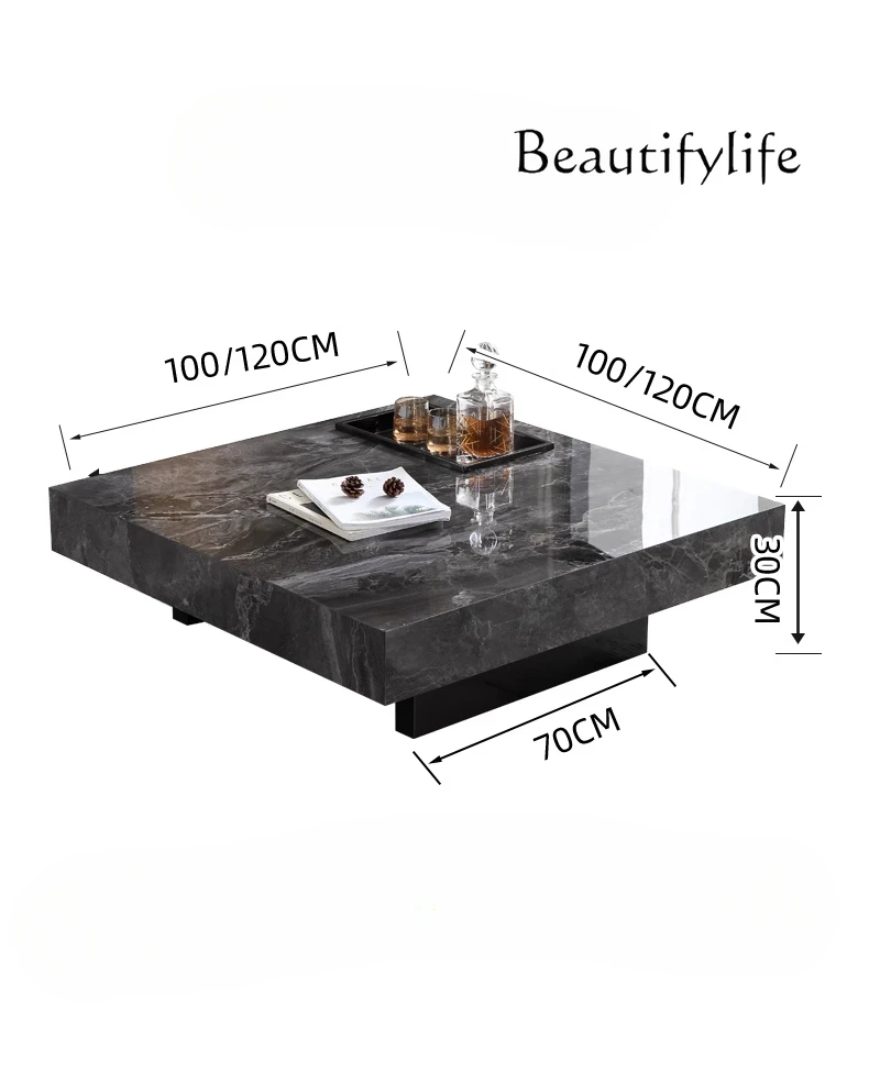 

Italian minimalist living room small apartment rock slab coffee table villa high-end luxury stone square tea table