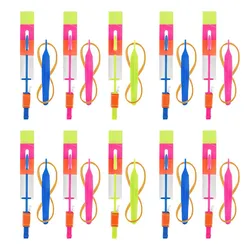 10PCS Outdoor Shining Rocket Flash LED Light Night Kids Luminous Slingshot Toys Slingshot Elastic Helicopter Rotating Toy Gift