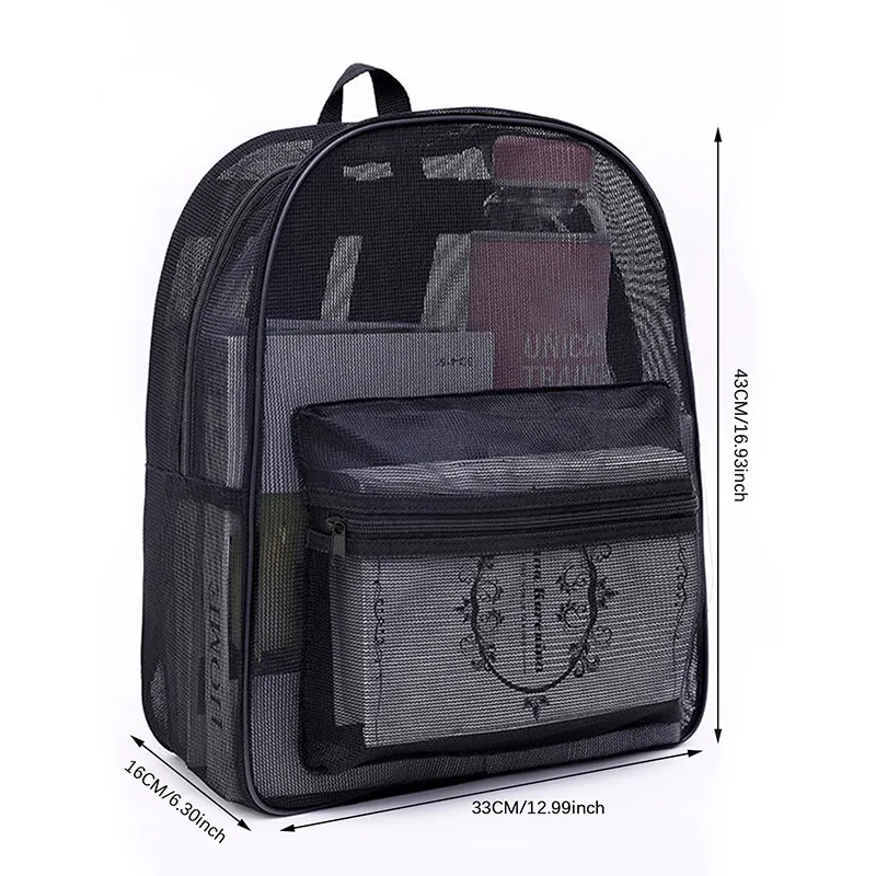 Fashion Women Transparent Backpacks Mesh Backpack for Boys and Girls Light Weight Rucksack Travel Black Student Bag