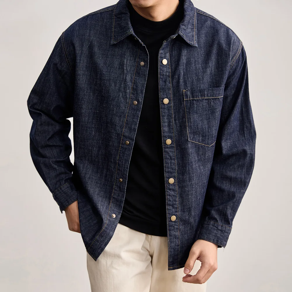 

Мужская рубашка из хлопка, льна и денима, винтажная, свободного кроя, повседневная, с длинным рукавом, в стиле карго, уличная одежда, большие размеры, джинсовая рубашка