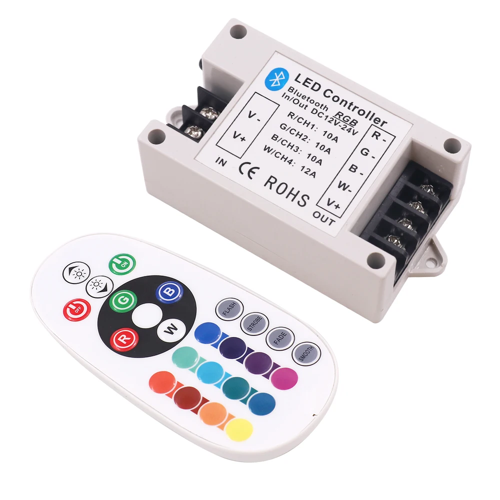 DC 12-24V Bluetooth LED Strip Controller With 24 Key IR Remote Use For RGBW LED Light