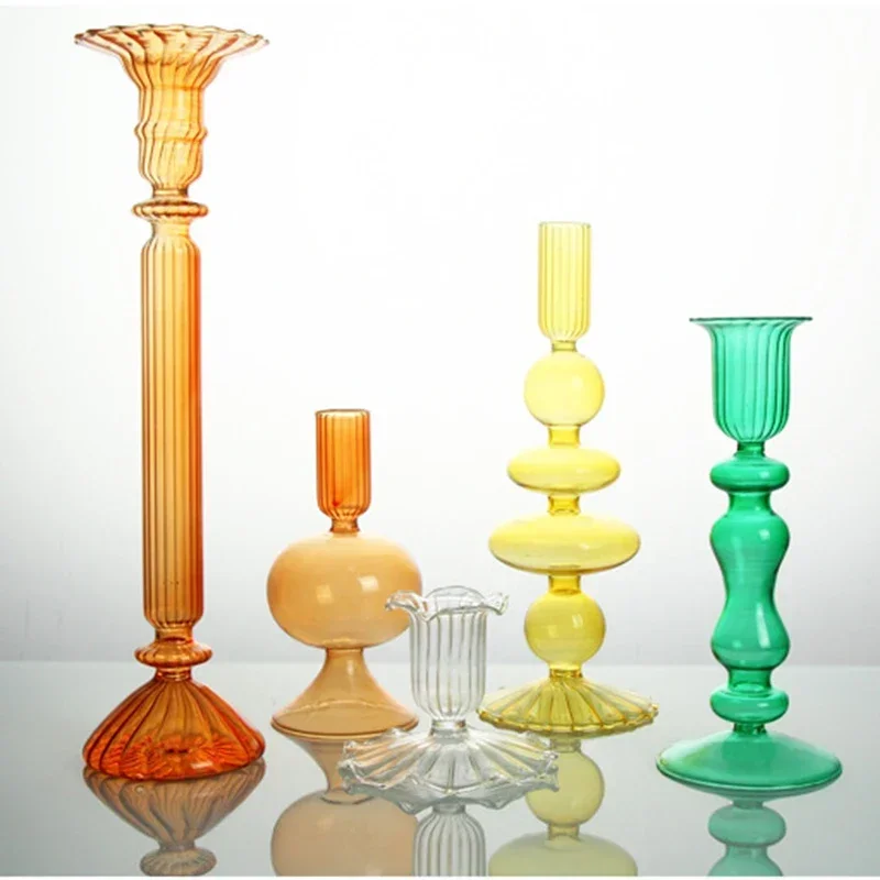 Kerzenhalter aus Glas für dekorativen Kerzenständer, moderner Kerzenhalter, Dekor für Tisch, Esszimmer, trockene Blumenvase