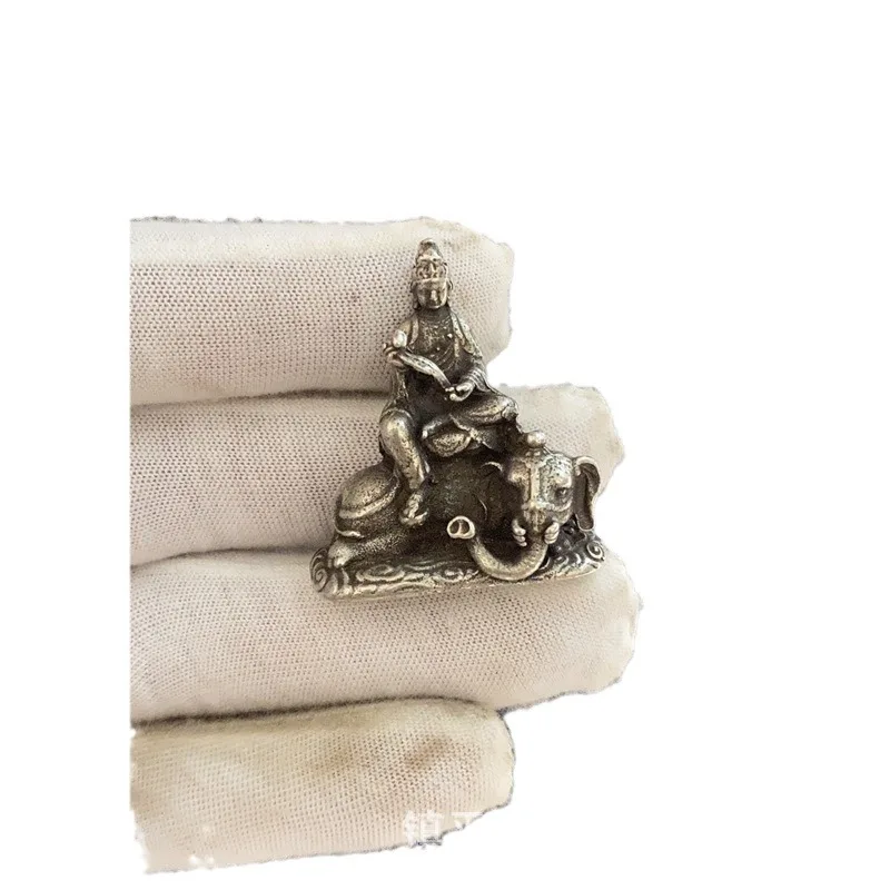 Antique Bronze White Copper Manshu Puxian Small Buddha Ornament Portable Buddha Statue Mini Crafts Table Ornaments Furnishings