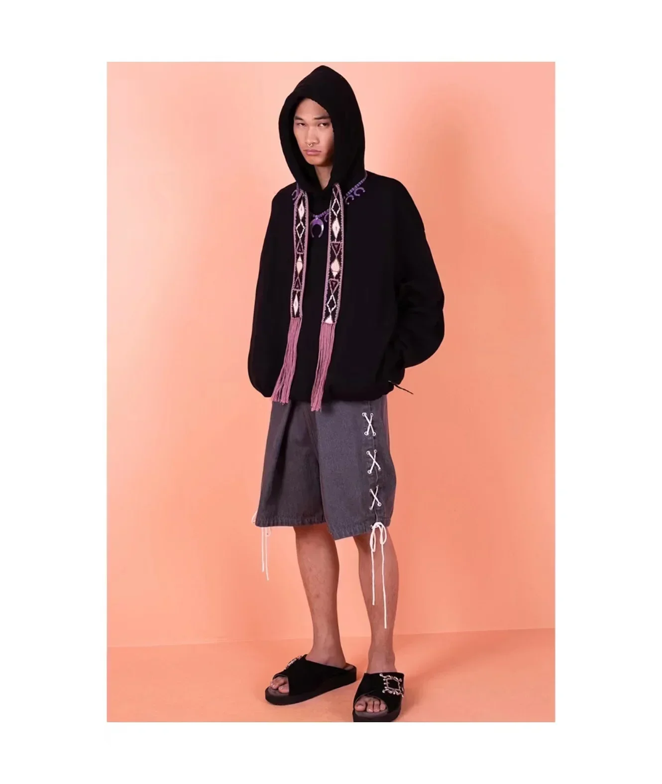 

23SS KAPITAL Hiroda Men's Hoodies Japanese Vintage Geometric Tassels Ethnic Style Embroidery Ribbon Loose Hooded Sweatshirts