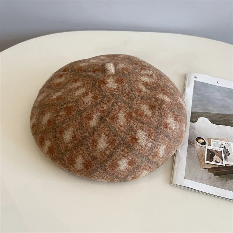 قبعة جاكار يابانية أسترالية 100% من الصوف للفتيات، قبعة رسام دافئة فنية للخريف والشتاء #2