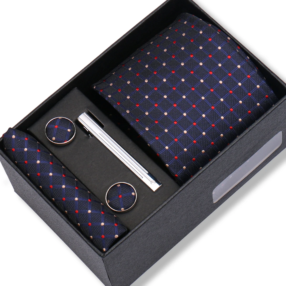 Top Quality 8cm Men\'s Tie Set Elegant Jacquard Necktie Pocket Square Cufflinks Tie Clip With Gift Box Men Fit Wedding Business