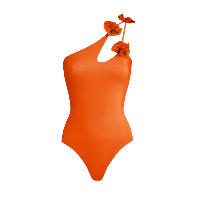 One-piece ผู้หญิงชุดว่ายน้ําชุดว่ายน้ํา Spliced-สี 3D ดอกไม้ Embellished SHEER Off-ไหล่ชุดว่ายน้ําชายหาดชุดสไตล์