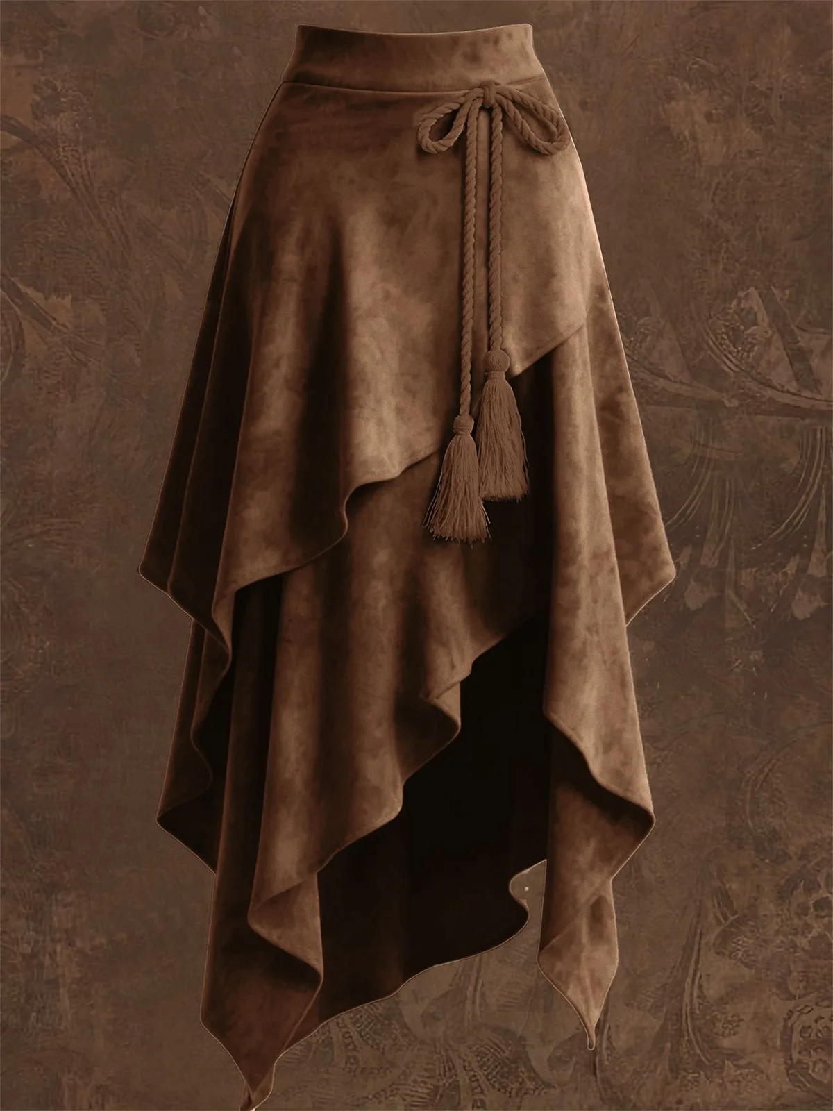 Damen-Retro-Wildlederrock im Western-Stil, Europäische Größe, Einfarbig, Unregelmäßiger Halbrock für Freizeitkleidung – Detail 10