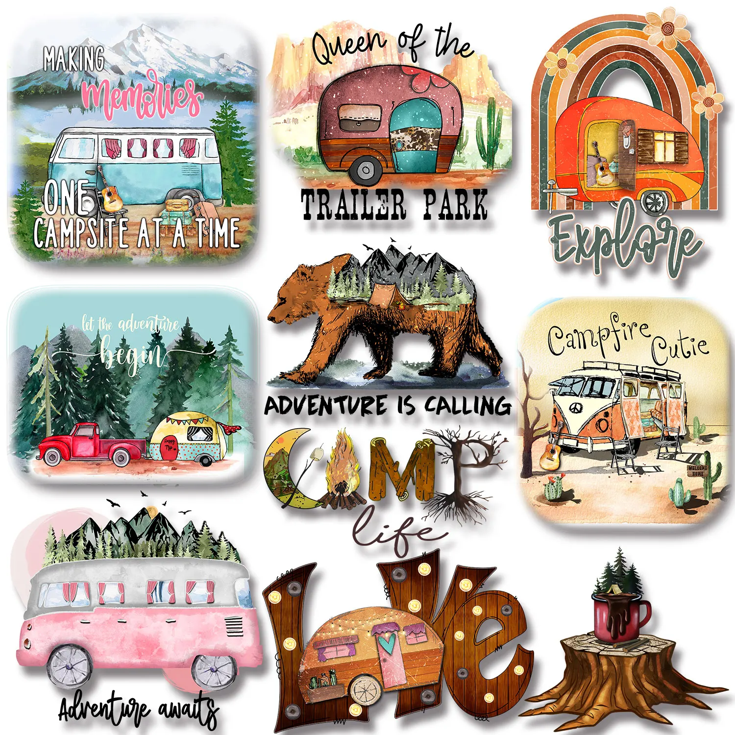 Adventure Awaits Camp Life Natural Scenery Iron-on Transfers for Clothing Easy to Use DIY Appliques