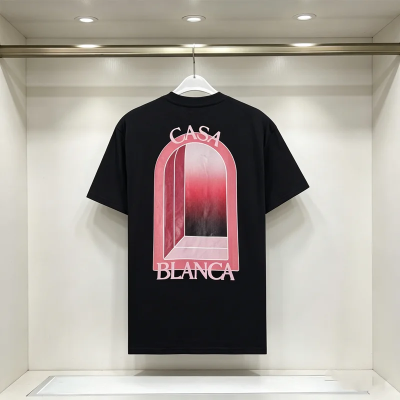 Camiseta Familiar Estampada Casablanca Fantasy Gate 2026 Masculina e Feminina de Alta Qualidade Solta Esportiva para Tênis e Clubes