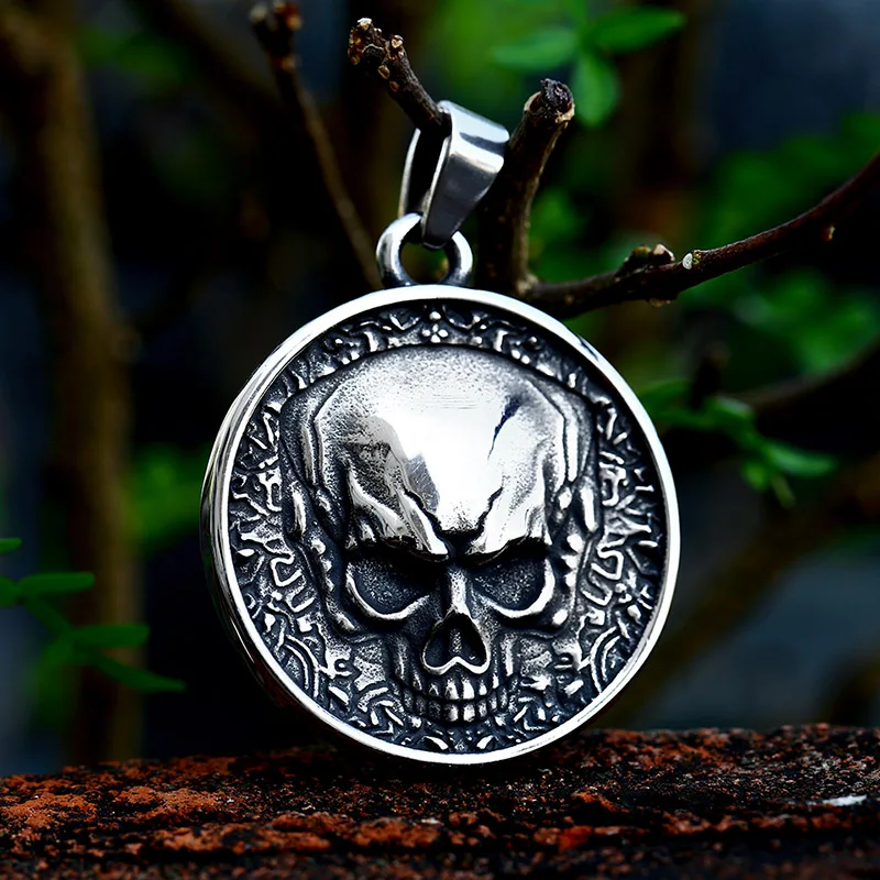 BEIER 2022 Unique Design  Stainless Steel Skull Round  3D Pendant For Men Punk Hip Hop  Halloween Jewelry Wholesale Gift