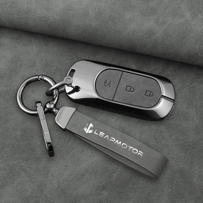 Zinc Alloy Leather Car Remote Key Case Cover For Leapmotor T03 S01 B10 C11 C10 C16 C01 Type Protector Shell Keychain Accessories