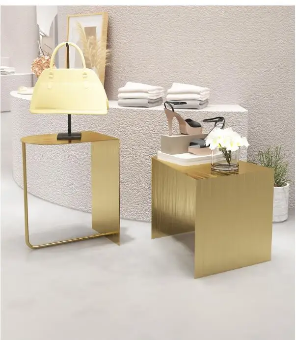 Clothing store stainless steel titanium gold in the island display table shoes bags goods set logistics water table