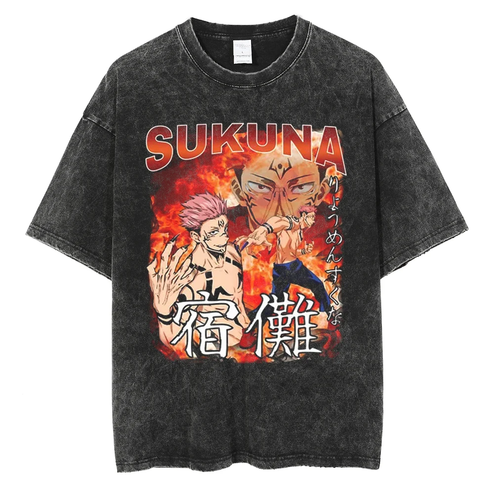 

Ryomen Sukuna Anime Jujutsu Kaisen Summer Harajuku T-Shirt Men's Cotton Vintage Street Oversized Women Casual Short Sleeves Top