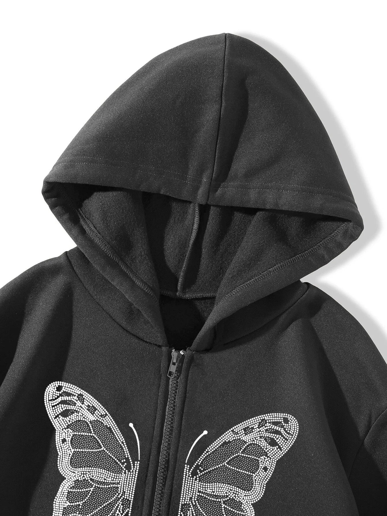 Xuanshow Herbst Winter Frauen Reiß verschluss Hoodie Sweatshirt Schmetterling lose Reiß verschluss Vorder tasche lässig Streetwear Kapuze Jacke Mantel – Detail 15