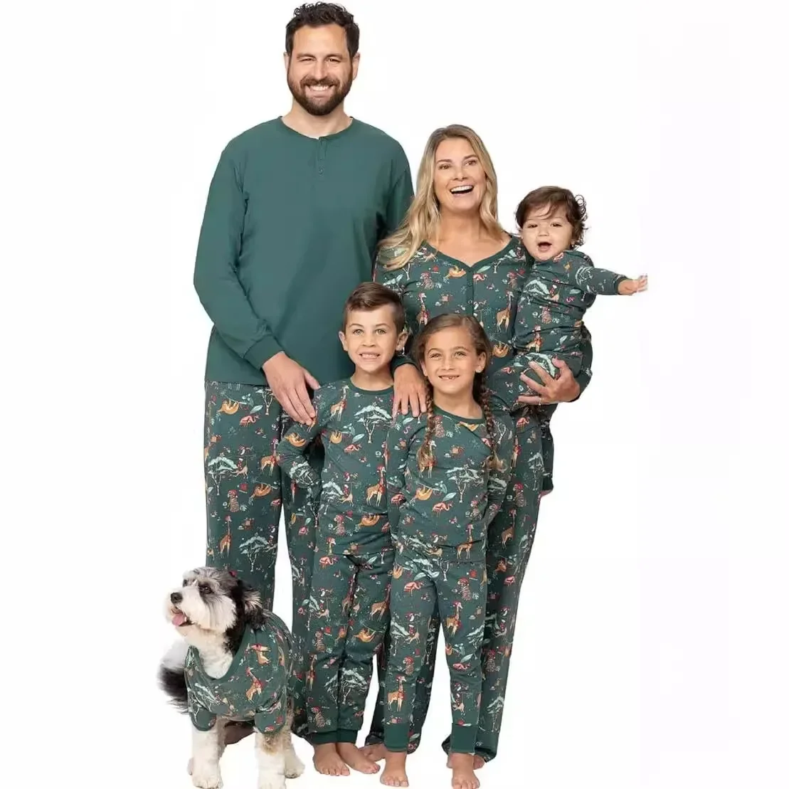 2025 New Family Christmas Pajamas Set New Year's Costume Green Print 2 Pieces Suit Homewear Baby&Dog Romper Xmas Look Pyjama - view 3