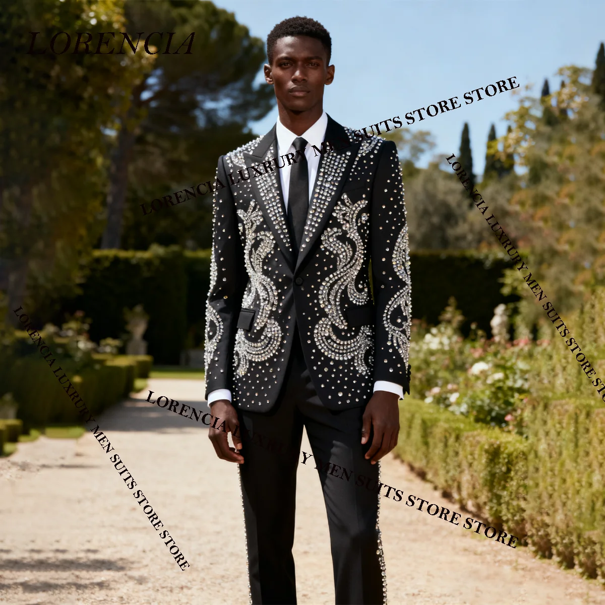 

Роскошный мужской костюм с кристаллами и бриллиантами, африканский индивидуальный тонкий пиджак для жениха, комплект из 2 предметов, свадебный мужской Ropa Hombre, формальный смокинг для жениха