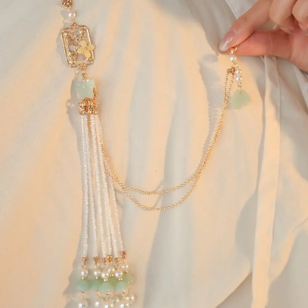 Женский орнамент ханьфу с искусственным жемчугом, модные украшения, длинная висячая кисточка, брошь в китайском стиле, сплав Cheongsam, прессованный лацкан